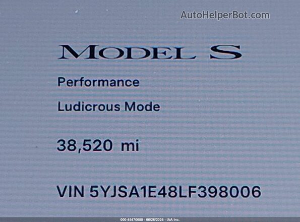 5YJSA1E48LF398006 2020 TESLA MODEL S Red Widok wnętrza 360 stopni