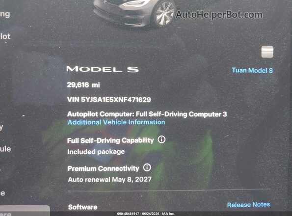 5YJSA1E5XNF471629 2022 TESLA MODEL S Black Widok tylnych siedzeń