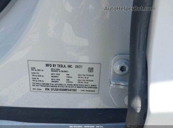 5YJSA1E65MF447262 2021 TESLA MODEL S Белый Вид подкапотного пространства