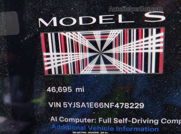 5YJSA1E66NF478229 2022 TESLA MODEL S Черный Вид задней части салона