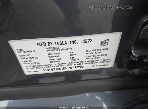 5YJSA1E66NF478229 2022 TESLA MODEL S Черный Вид подкапотного пространства