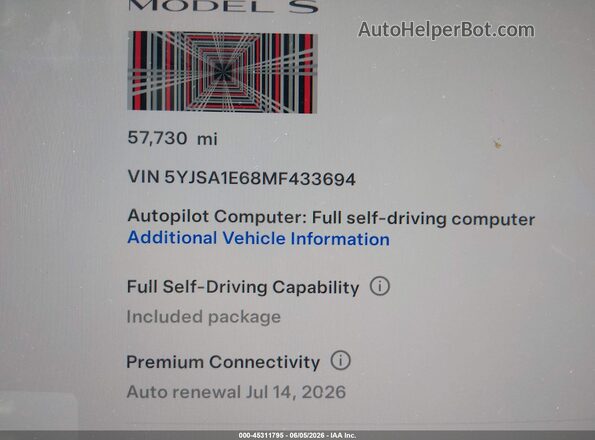 5YJSA1E68MF433694 2021 TESLA MODEL S Gray 