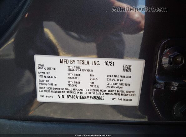 5YJSA1E68MF452083 2021 TESLA MODEL S Red Widok komory silnika