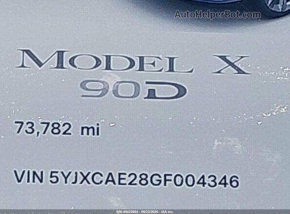 5YJXCAE28GF004346 2016 TESLA MODEL X White უკანა სავარძლების ხედი