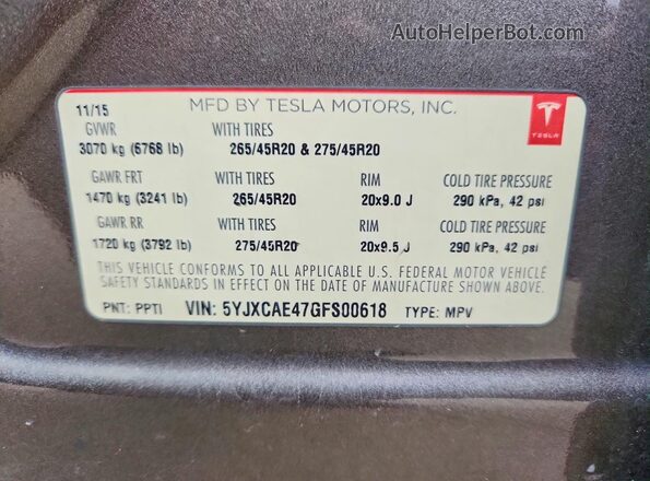 5YJXCAE47GFS00618 2016 TESLA MODEL Brown 