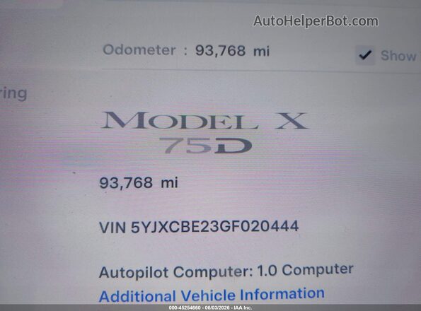 5YJXCBE23GF020444 2016 TESLA MODEL X Gray 