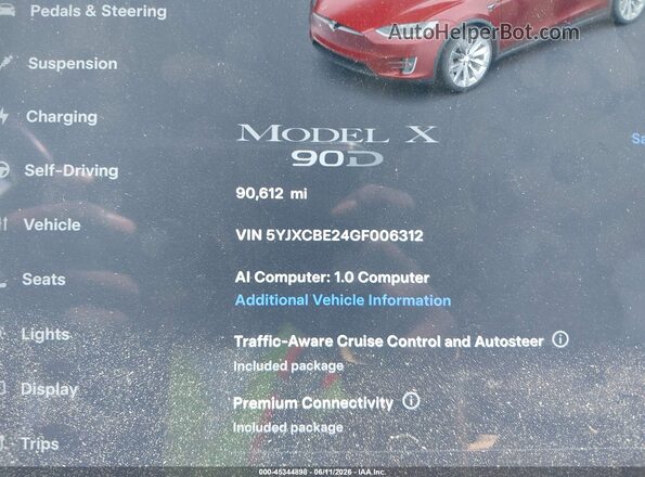 5YJXCBE24GF006312 2016 TESLA MODEL X Red 