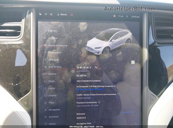 5YJXCBE27LF239093 2020 TESLA MODEL X White უკანა სავარძლების ხედი