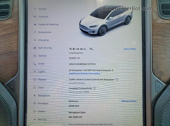 5YJXCBE28LF270174 2020 TESLA MODEL White Սարքավորումների վահանակի տեսք