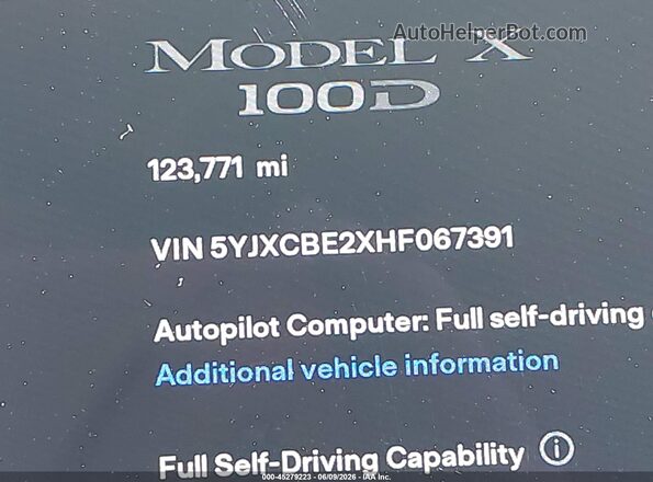 5YJXCBE2XHF067391 2017 TESLA MODEL X White 