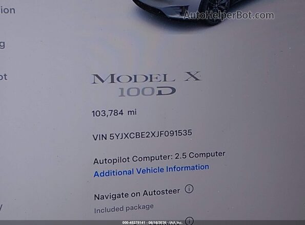 5YJXCBE2XJF091535 2018 TESLA MODEL X White Widok wnętrza 360 stopni