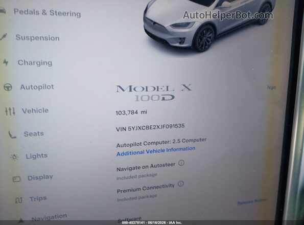 5YJXCBE2XJF091535 2018 TESLA MODEL X White Widok tylnych siedzeń