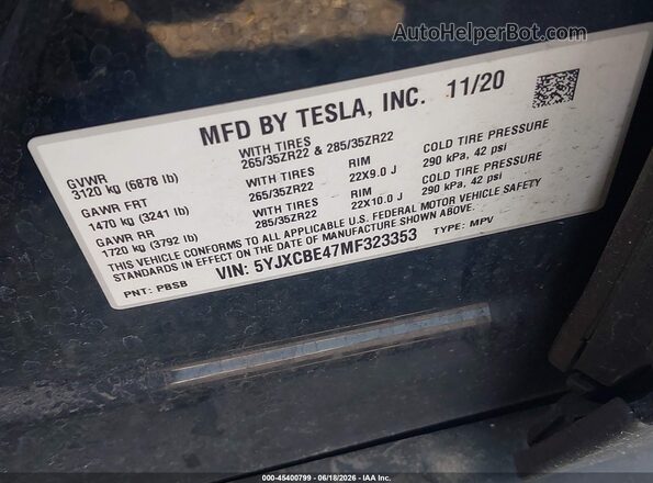5YJXCBE47MF323353 2021 TESLA MODEL X Черный Вид подкапотного пространства