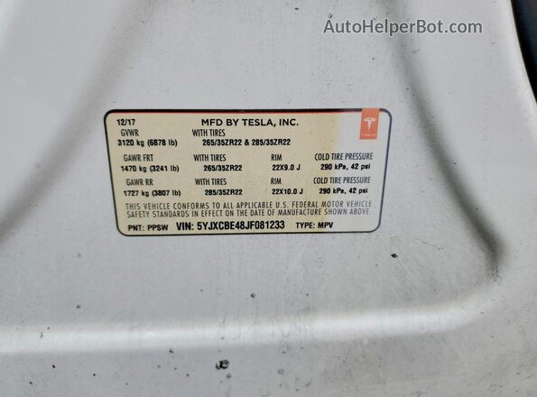 5YJXCBE48JF081233 2018 TESLA MODEL White Սալոնի 360 աստիճան տեսք