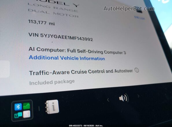 5YJYGAEE1MF143992 2021 TESLA MODEL Y Черный Панорамный вид салона 360°