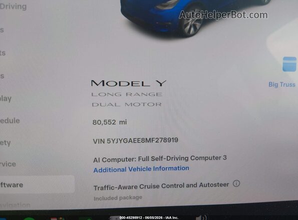 5YJYGAEE8MF278919 2021 TESLA MODEL Y Blue Rear seats view