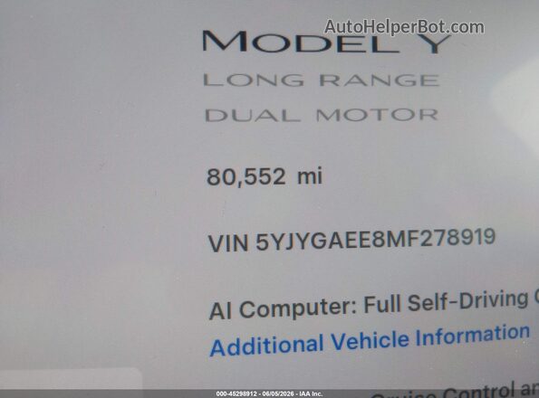 5YJYGAEE8MF278919 2021 TESLA MODEL Y Blue 
