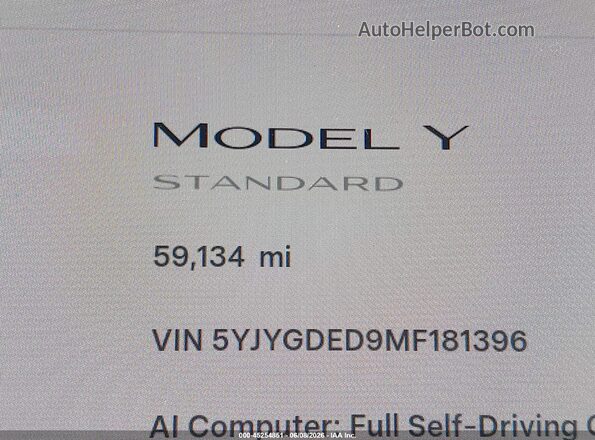 5YJYGDED9MF181396 2021 TESLA MODEL Y Белый 