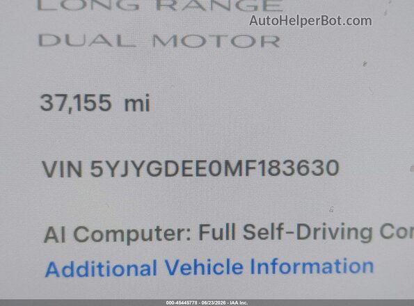 5YJYGDEE0MF183630 2021 TESLA MODEL Y Red Widok komory silnika