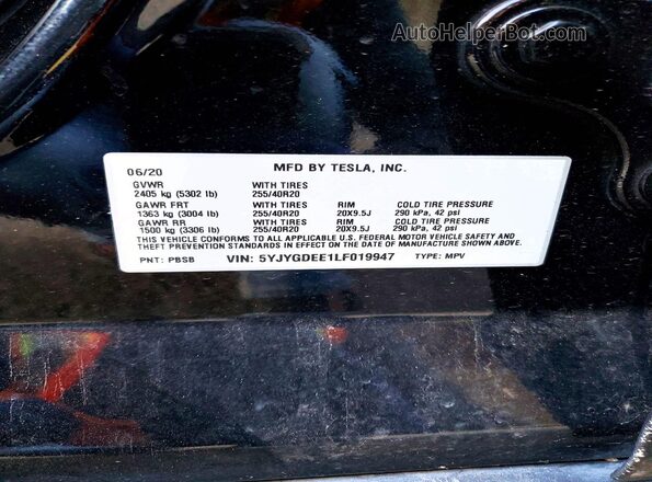 5YJYGDEE1LF019947 2020 TESLA MODEL Black 