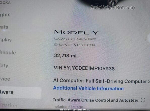 5YJYGDEE1MF105938 2021 TESLA MODEL Y Черный Вид задних сидений