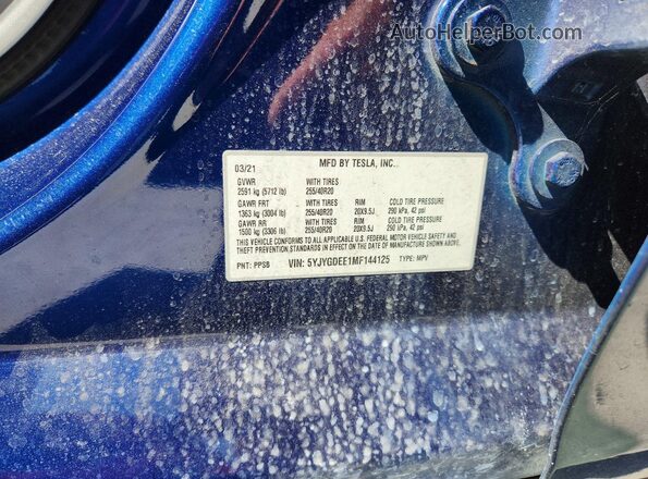 5YJYGDEE1MF144125 2021 TESLA MODEL Синий Вид подкапотного пространства