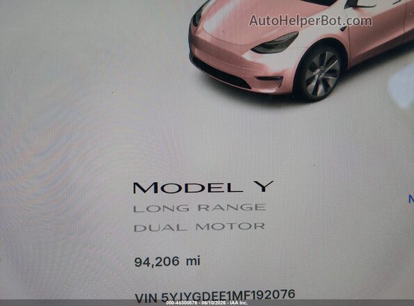5YJYGDEE1MF192076 2021 TESLA MODEL Y White Հետևի նստատեղերի տեսք