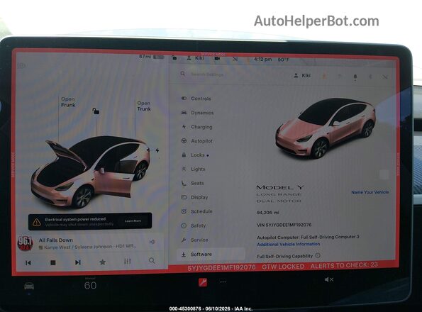 5YJYGDEE1MF192076 2021 TESLA MODEL Y White 