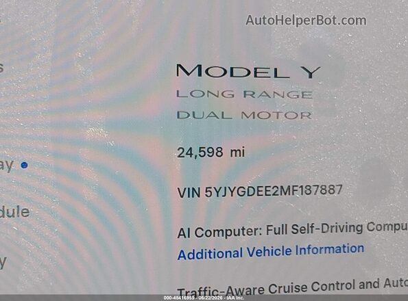 5YJYGDEE2MF187887 2021 TESLA MODEL Y Blue 