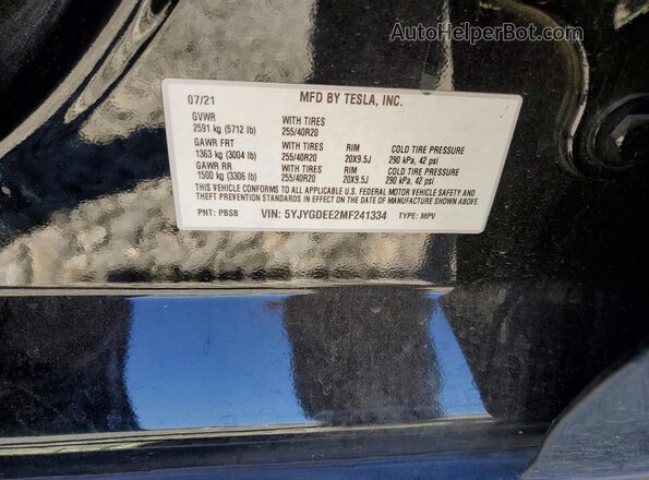 5YJYGDEE2MF241334 2021 TESLA MODEL Black VIN կոդի պիտակի տեսք