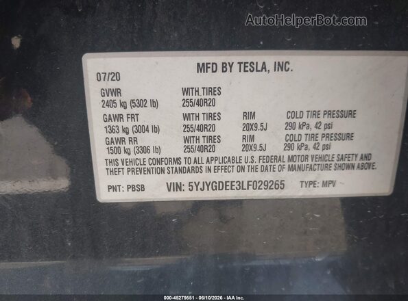 5YJYGDEE3LF029265 2020 TESLA MODEL Y Black Շարժիչի բաժամունքի տեսք