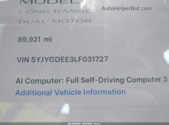 5YJYGDEE3LF031727 2020 TESLA MODEL Y Красный 