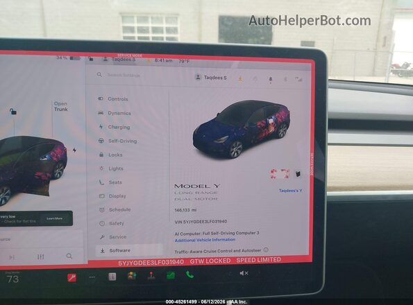 5YJYGDEE3LF031940 2020 TESLA MODEL Y White უკანა სავარძლების ხედი