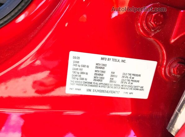 5YJYGDEE4LF034717 2020 TESLA MODEL Красный Вид подкапотного пространства