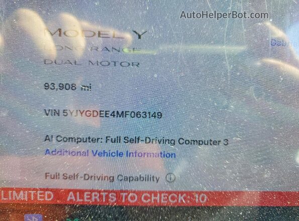 5YJYGDEE4MF063149 2021 TESLA MODEL Charcoal Սարքավորումների վահանակի տեսք