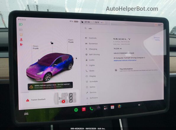 5YJYGDEE4MF063426 2021 TESLA MODEL Y White Widok tylnych siedzeń