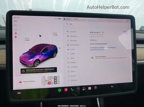 5YJYGDEE4MF063426 2021 TESLA MODEL Y White 