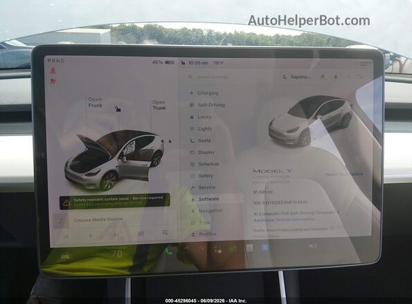 5YJYGDEE4MF104945 2021 TESLA MODEL Y White Հետևի նստատեղերի տեսք