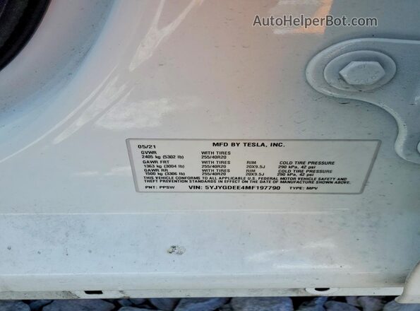 5YJYGDEE4MF197790 2021 TESLA MODEL White Շարժիչի բաժամունքի տեսք