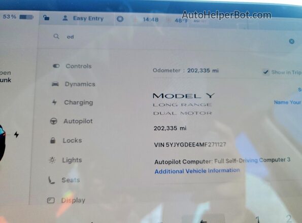 5YJYGDEE4MF271127 2021 TESLA MODEL Blue Սարքավորումների վահանակի տեսք