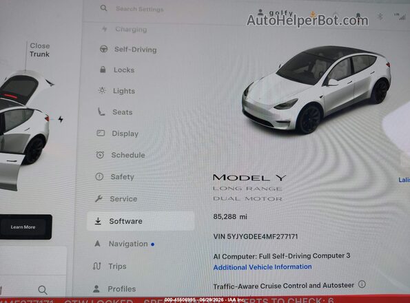 5YJYGDEE4MF277171 2021 TESLA MODEL Y White უკანა სავარძლების ხედი