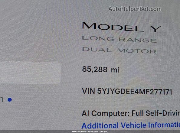 5YJYGDEE4MF277171 2021 TESLA MODEL Y White 