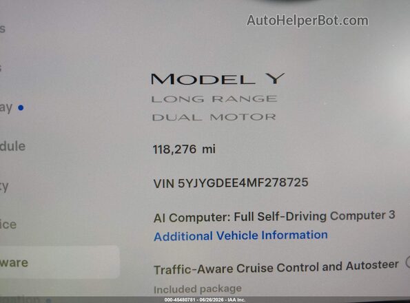 5YJYGDEE4MF278725 2021 TESLA MODEL Y Gray Панорамний вид салону 360°