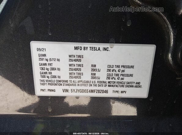 5YJYGDEE4MF282046 2021 TESLA MODEL Y Gray Engine compartment view