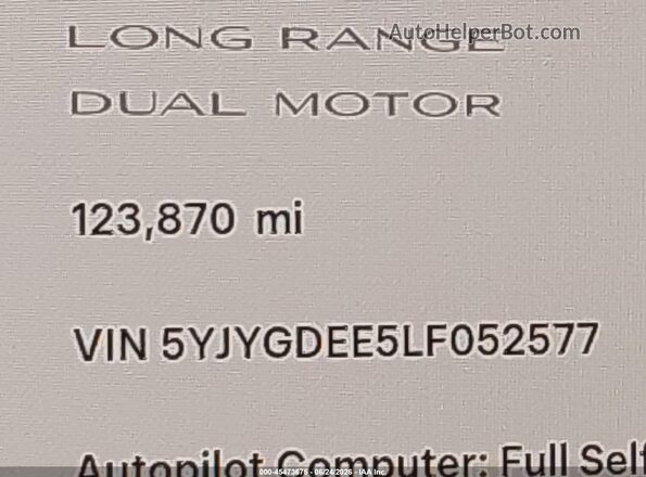 5YJYGDEE5LF052577 2020 TESLA MODEL Y Белый Вид задних сидений