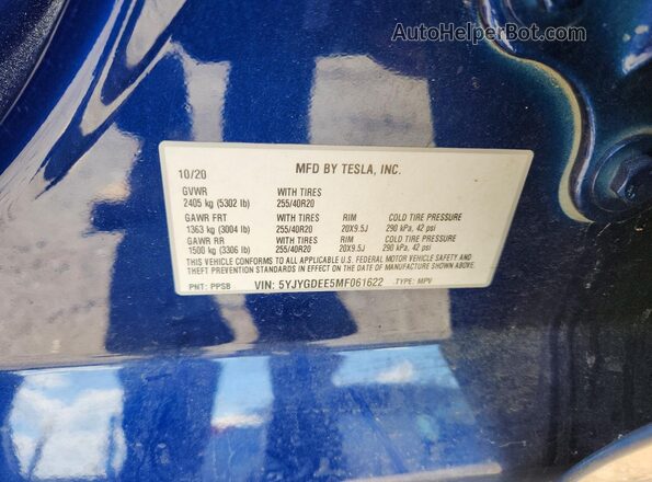 5YJYGDEE5MF061622 2021 TESLA MODEL Blue Engine compartment view