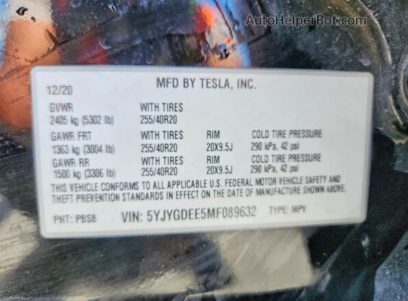 5YJYGDEE5MF089632 2021 TESLA MODEL Black Շարժիչի բաժամունքի տեսք