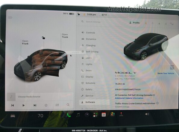 5YJYGDEE6MF275020 2021 TESLA MODEL Y Gray Widok tylnych siedzeń