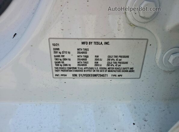 5YJYGDEE6MF294571 2021 TESLA MODEL White Vista del compartimento del motor