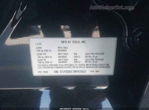 5YJYGDEE7MF076557 2021 TESLA MODEL Y Black Vista del compartimento del motor